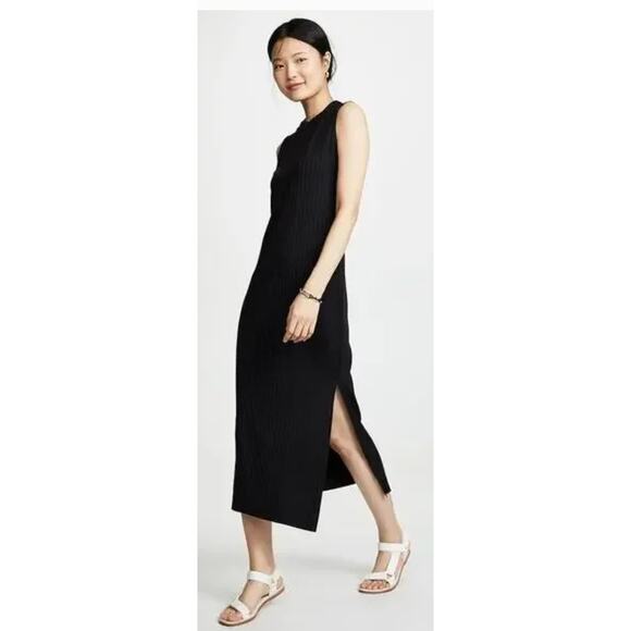 AYR Black Ribbed Knit The Weekender Tank Midi Dress Women's Size Small Summer - Picture 6 of 7